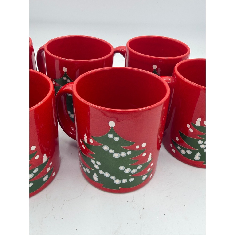 Vintage Waechtersbach West Germany Red Christmas Tree Mug Set of 6 Pristine